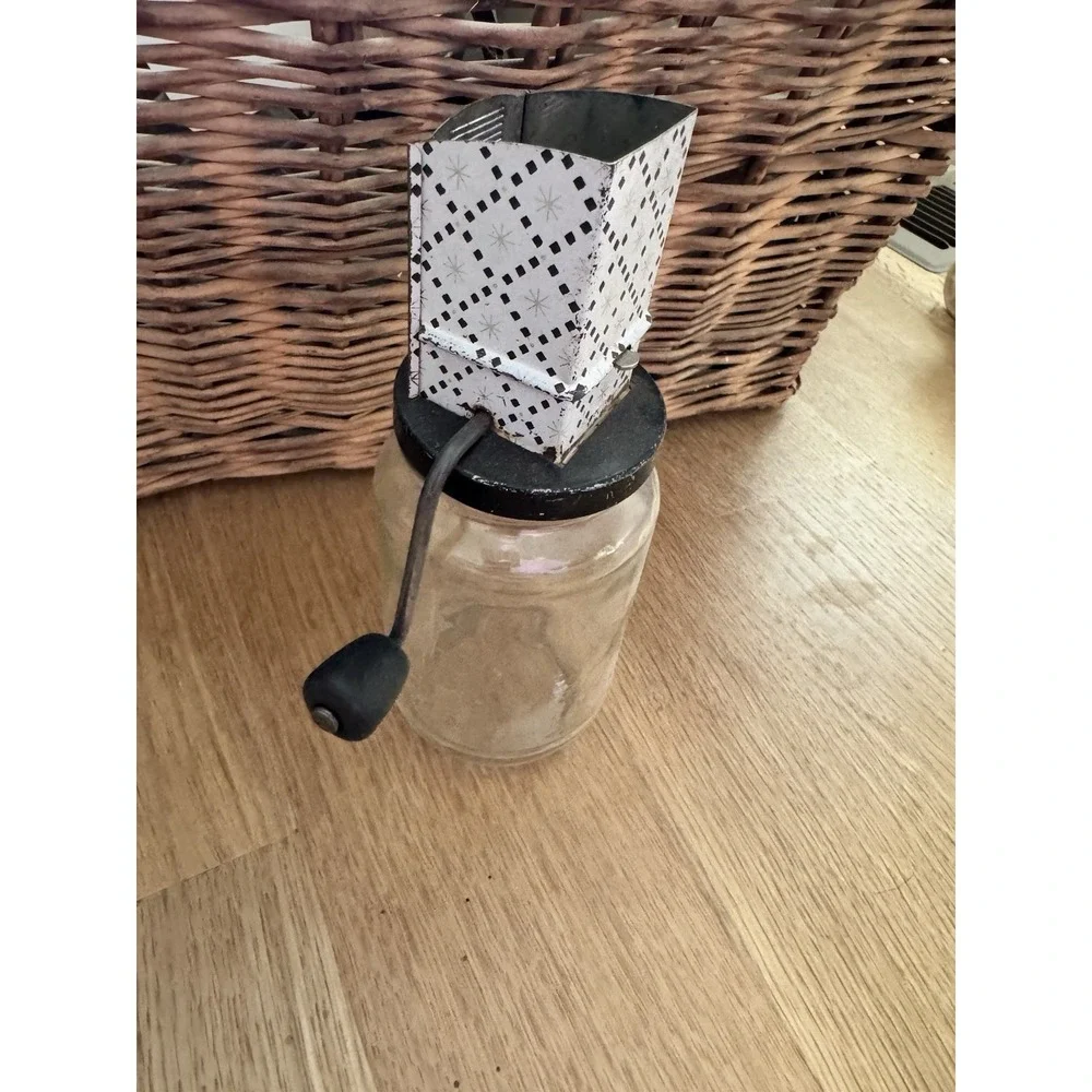 Vintage Androck Nut Chopper Spice Kitchen Glass Metal Jar Antique Rusty Prim